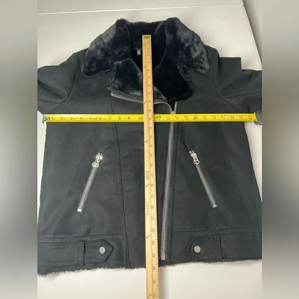H&M Faux Fur-lined Biker Jacket Black Full Zip Aviator Size 8 - Picture 14 of 16